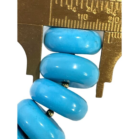 Vtg Lee Sands 18" necklace teal dyed magnesite disks detailed beads chain - Picture 7 of 13